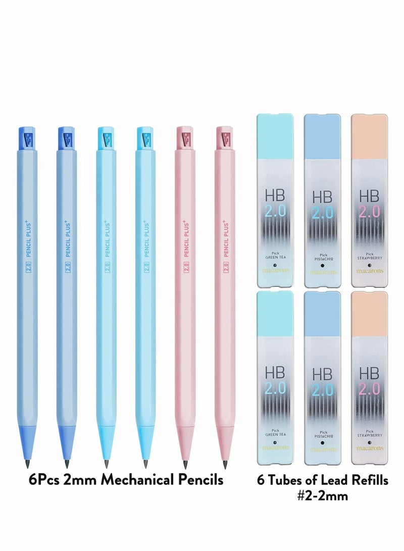 Excefore مجموعة أقلام رصاص ميكانيكية، 6 قطع أقلام باستيل 2 مم مع مبراة و6 أنابيب رصاص HB، مجموعة جمالية للأطفال للكتابة والرسم والتخطيط (ألوان عشوائية) - Image 4