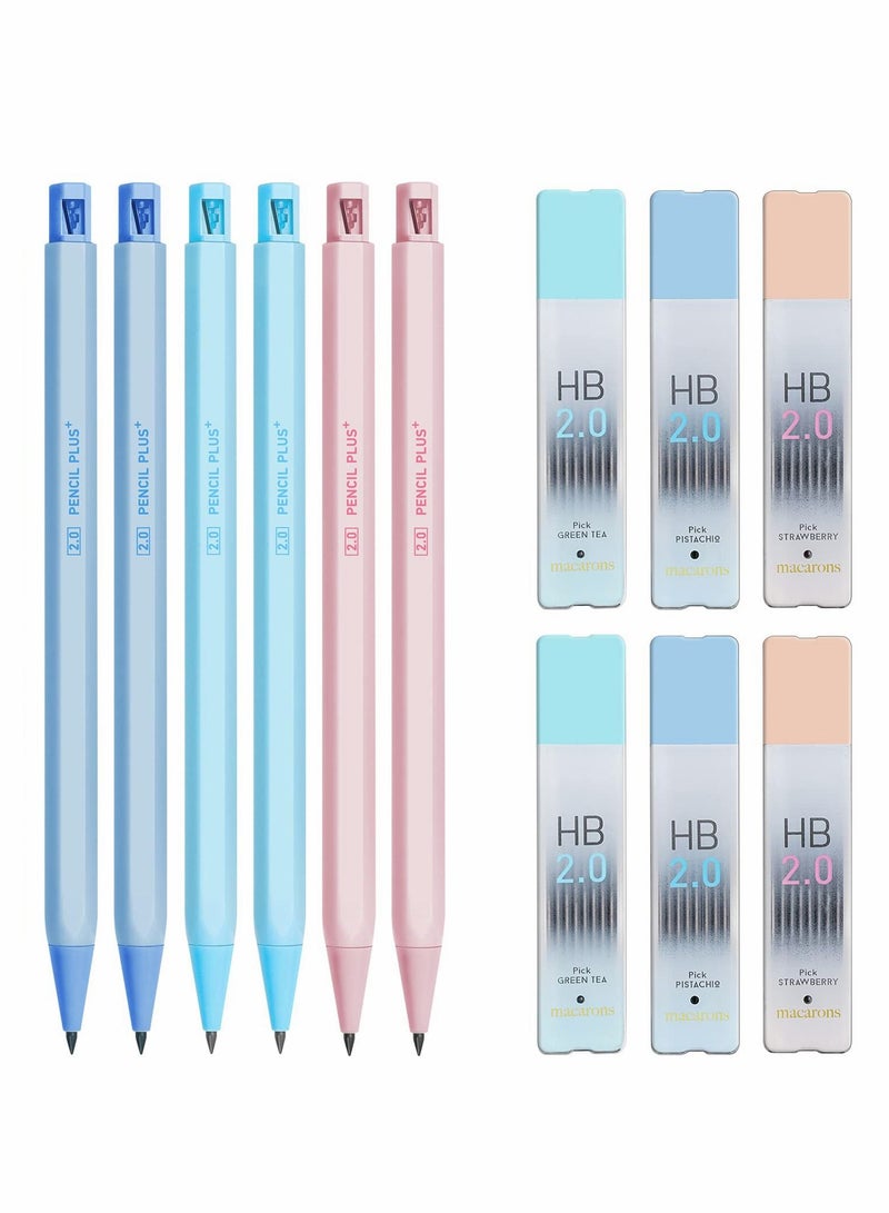 Excefore مجموعة أقلام رصاص ميكانيكية، 6 قطع أقلام باستيل 2 مم مع مبراة و6 أنابيب رصاص HB، مجموعة جمالية للأطفال للكتابة والرسم والتخطيط (ألوان عشوائية) - Image 1