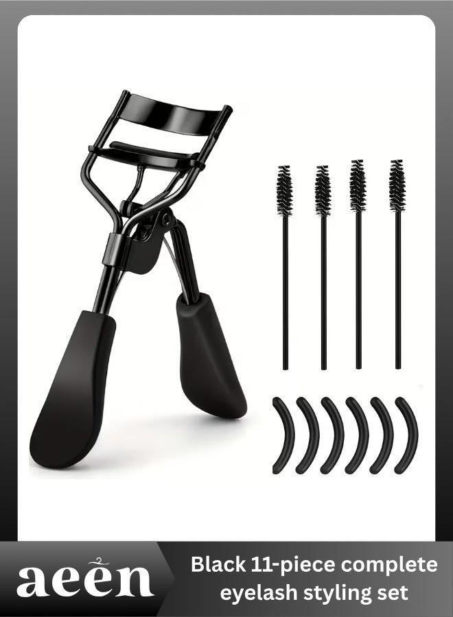 aeen 11PCS Eyelash Curler Set – Black Lash Curler with 4 Mascara Spoolie Brushes & 6 Replacement Silicone Pads, Manual Eyelash Lifting & Curling Tool - Image 1