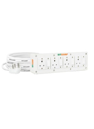 Bitcorp 6A Heavy Duty International Extension Board extension box 4 Socket 4 Switch 1500W Surge Protector With 1 Meter Long Wire Cable For Charging Pc Computer Small Appliances 220 Volts White - pzsku/ZFB0DBFCD21F3735651A6Z/45/1746618091/1f19f135-4aad-4843-a8bd-25733055fa0f