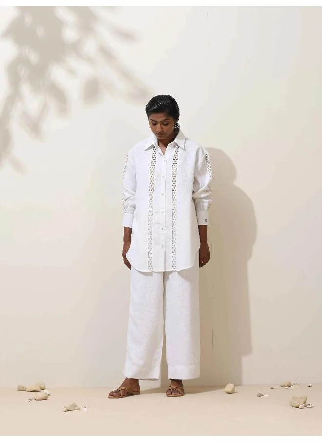 trueBrowns trueBrowns Attar White Crochet Natural Cotton Shirt Co-ord Set