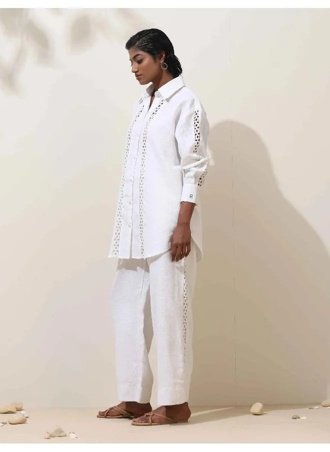 trueBrowns trueBrowns Attar White Crochet Natural Cotton Shirt Co-ord Set