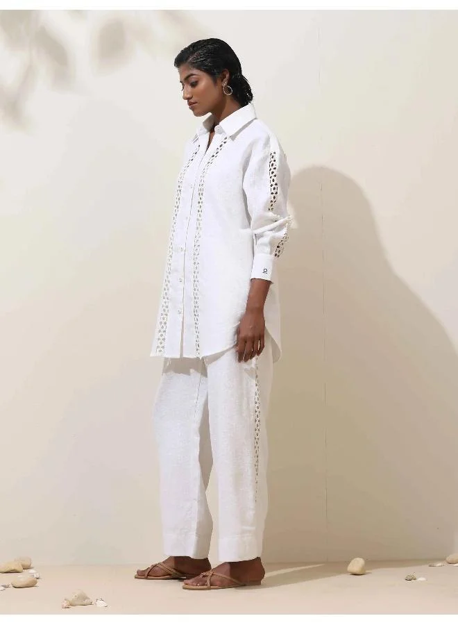 trueBrowns trueBrowns Attar White Crochet Natural Cotton Shirt Co-ord Set
