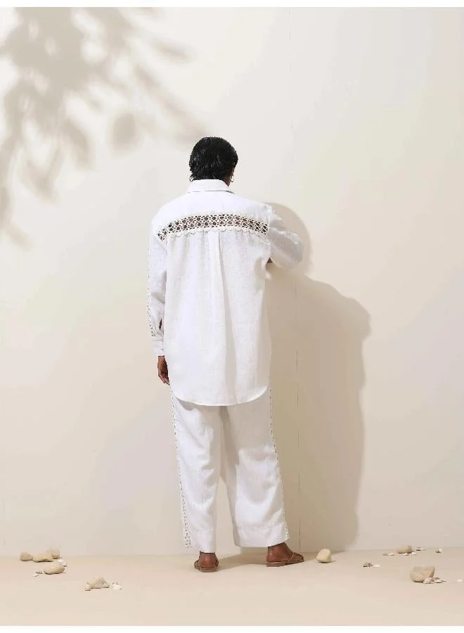 trueBrowns trueBrowns Attar White Crochet Natural Cotton Shirt Co-ord Set