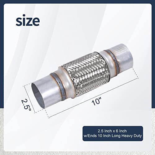 FGJQEFG 2PCS Exhaust Flex Pipe Stainless Steel Braid 2.5"Inch x 6"Inch w/Ends 10"Inch Long Heavy Duty - Image 3