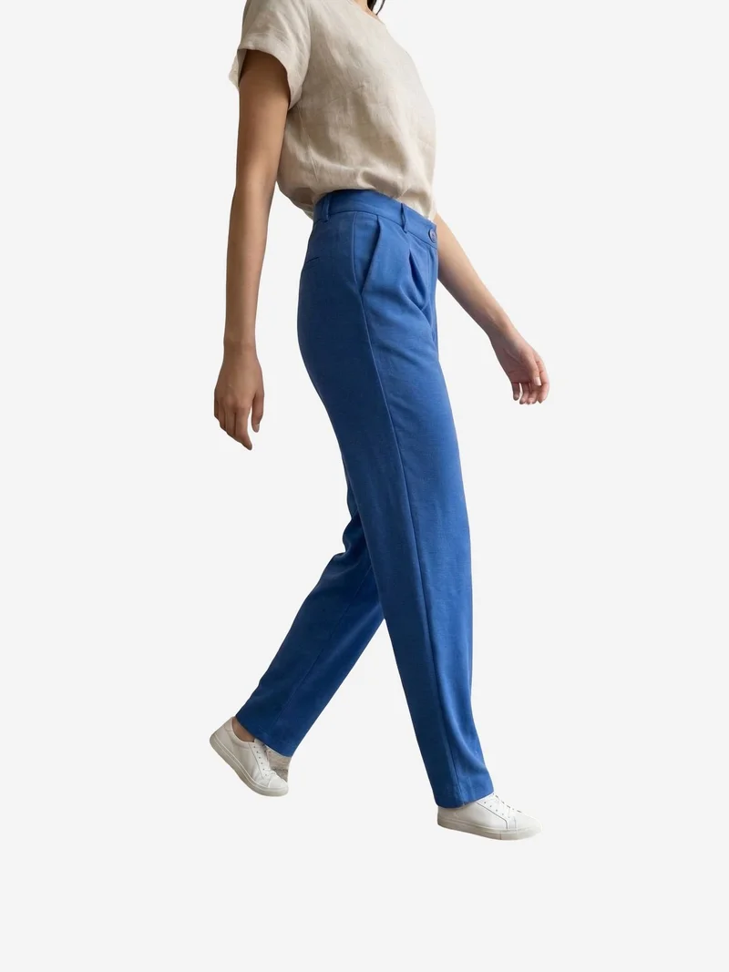 My Fashion Cerulean Blue MY FASHION High-Waist Straight-Leg Crepe Trousers for Women | Best Price UAE