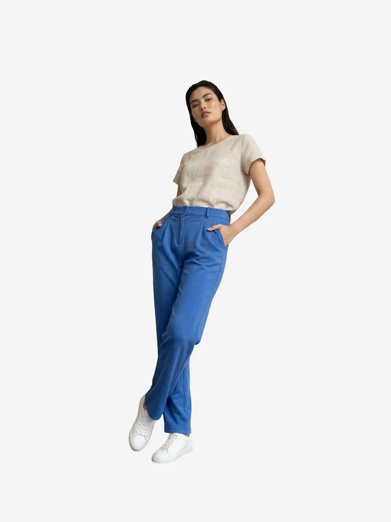 My Fashion Cerulean Blue MY FASHION High-Waist Straight-Leg Crepe Trousers for Women | Best Price UAE