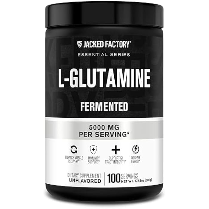 Jacked Factory L-Glutamine Powder 100 Servings - Vegan Fermented L Glutamine Supplement for Post Workout Muscle Recovery, Immunity, Digestive Health | No Artificial Filler - Unflavored - Image 1