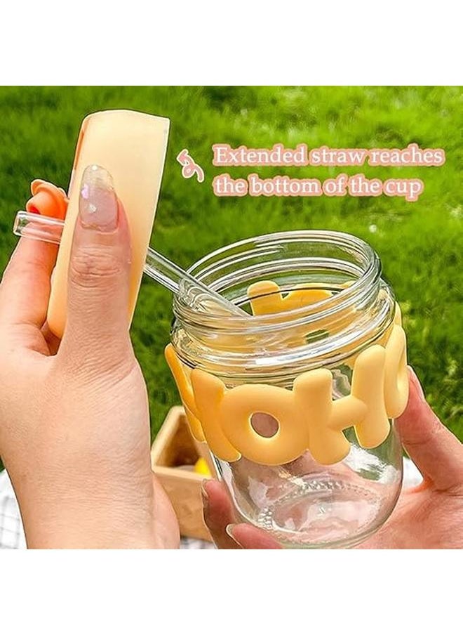 Glass Cup With Straw and Silicone Lid (400 ml) (Pink)