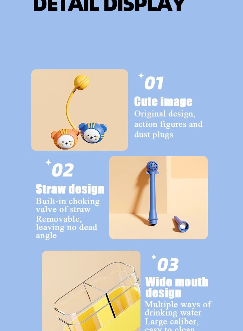 Bingo Cute Cartoon Water Bottle For Kids Separate Compartments Straw Multicolor 800ml - Image 3