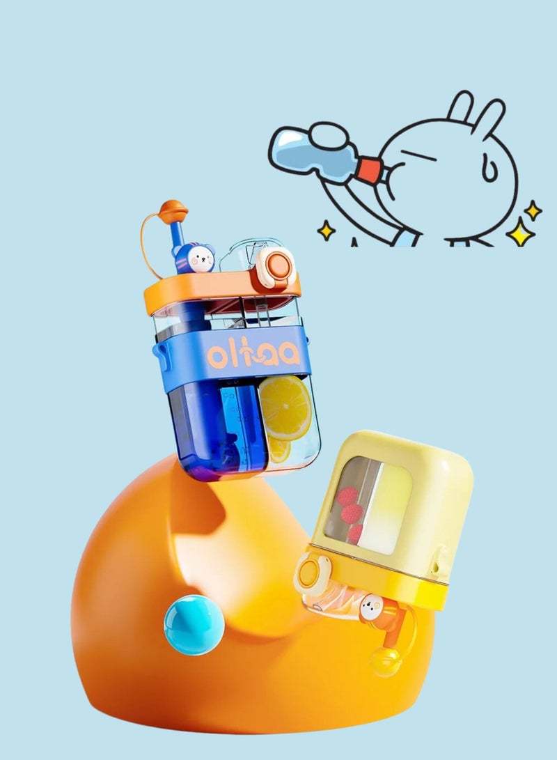 Bingo Cute Cartoon Water Bottle For Kids Separate Compartments Straw Multicolor 800ml - Image 5