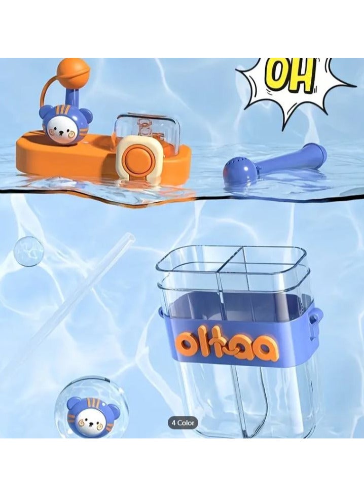 Bingo Cute Cartoon Water Bottle For Kids Separate Compartments Straw Multicolor 800ml - Image 2