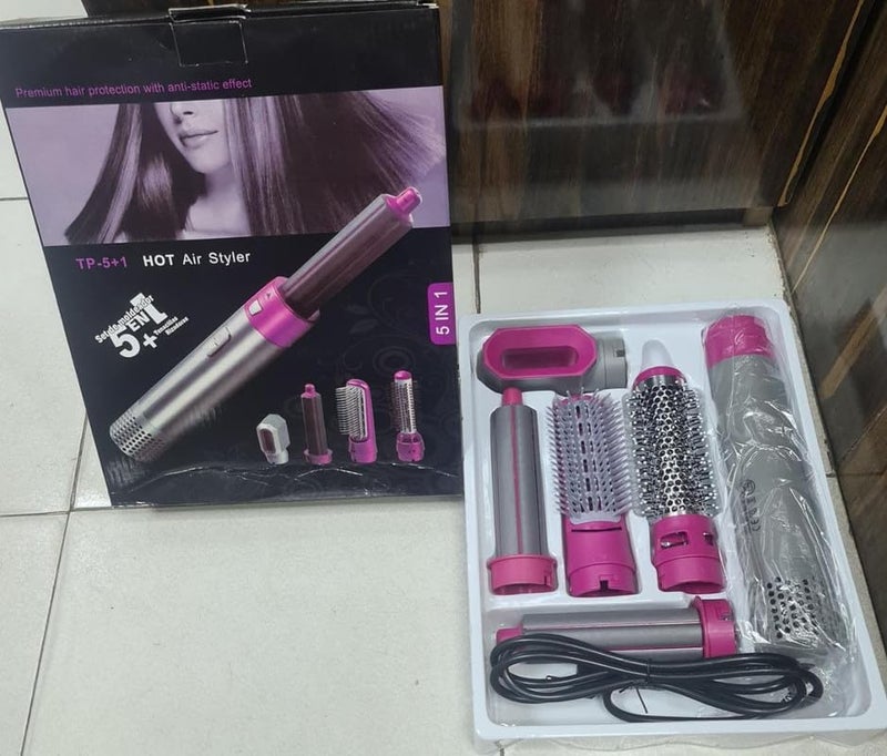 Drumstone 𝟏𝟓-𝐘𝐞𝐚𝐫 𝐖𝐚𝐫𝐫𝐚𝐧𝐭𝐲 -5-in-1 Pink Hair Styler | Airwrap Hot Air Brush with Ionic Technology | Includes 5 Brushes for Straight, Curly, Voluminous, Smooth Hair & Frizz-Free Styling - Image 3