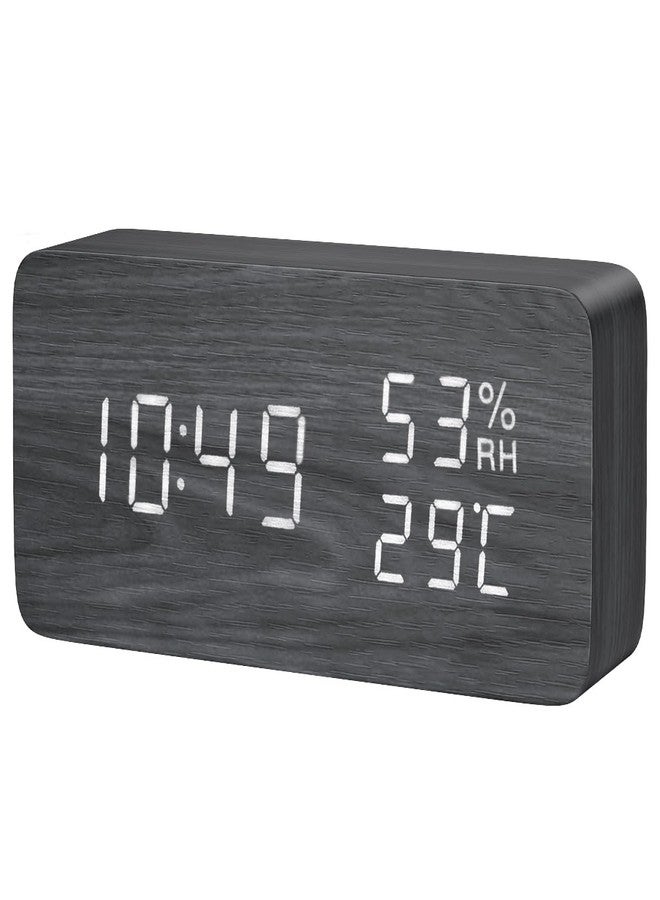 KeeKit Digital Wooden Alarm Clock, Electronic LED Desktop Clock with Temperature Humidity Time Display, 3 Alarm Settings, Voice Control, 3 Levels Adjustable Brightness for Home, Bedroom, Office - Image 1