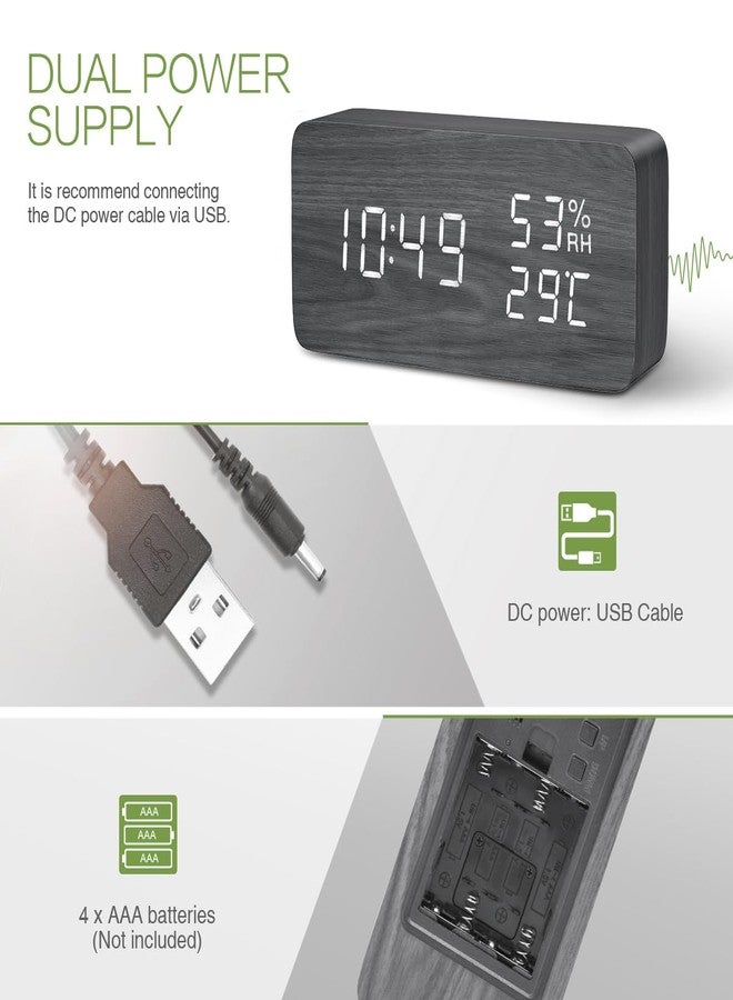 KeeKit Digital Wooden Alarm Clock, Electronic LED Desktop Clock with Temperature Humidity Time Display, 3 Alarm Settings, Voice Control, 3 Levels Adjustable Brightness for Home, Bedroom, Office - Image 5