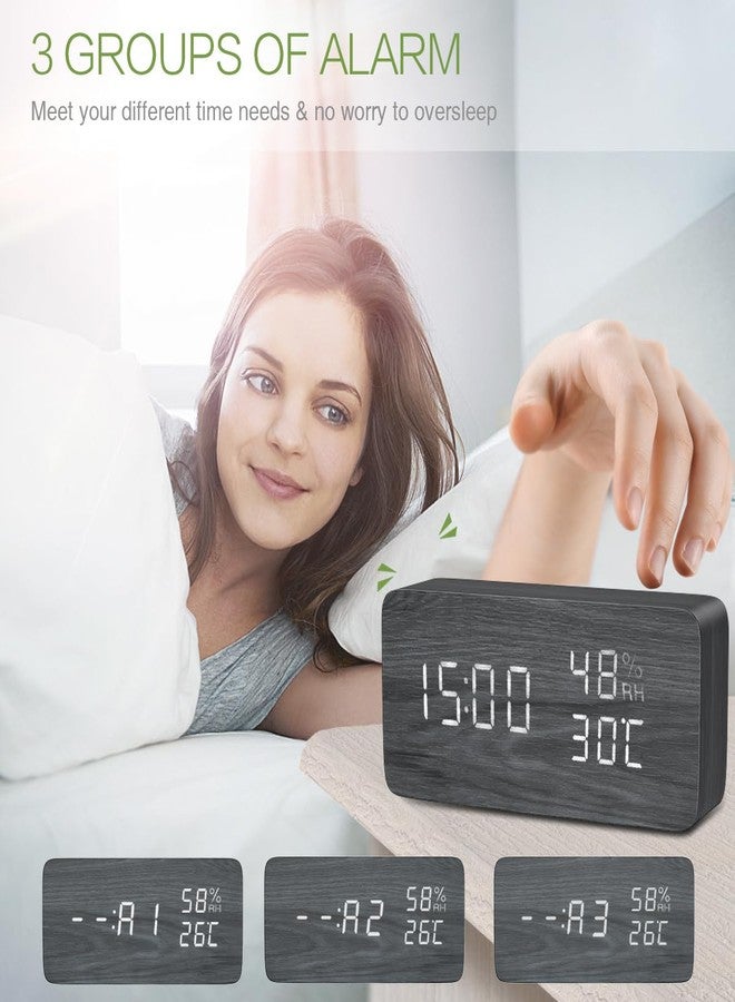 KeeKit Digital Wooden Alarm Clock, Electronic LED Desktop Clock with Temperature Humidity Time Display, 3 Alarm Settings, Voice Control, 3 Levels Adjustable Brightness for Home, Bedroom, Office - Image 4