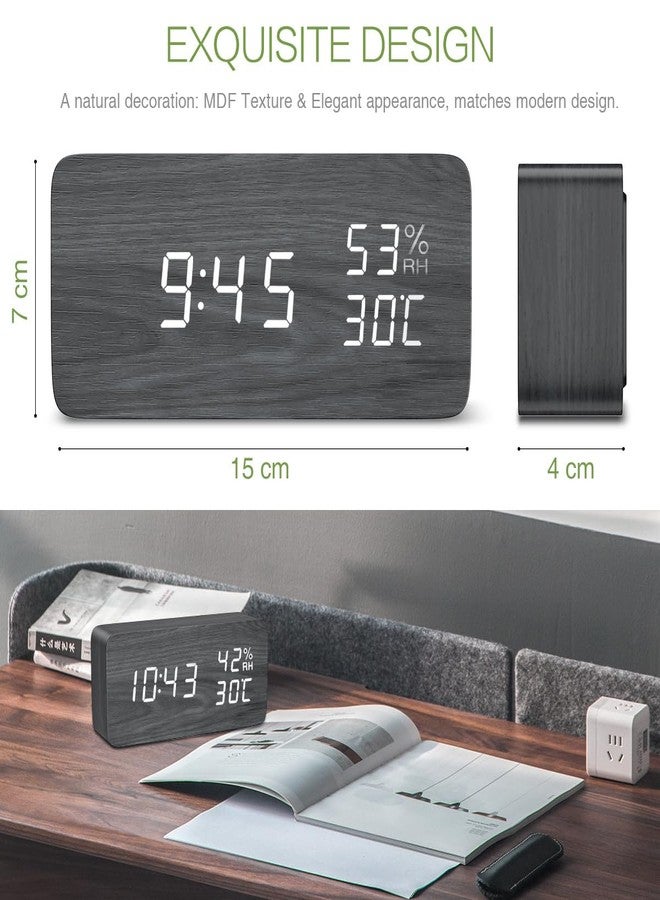 KeeKit Digital Wooden Alarm Clock, Electronic LED Desktop Clock with Temperature Humidity Time Display, 3 Alarm Settings, Voice Control, 3 Levels Adjustable Brightness for Home, Bedroom, Office - Image 3