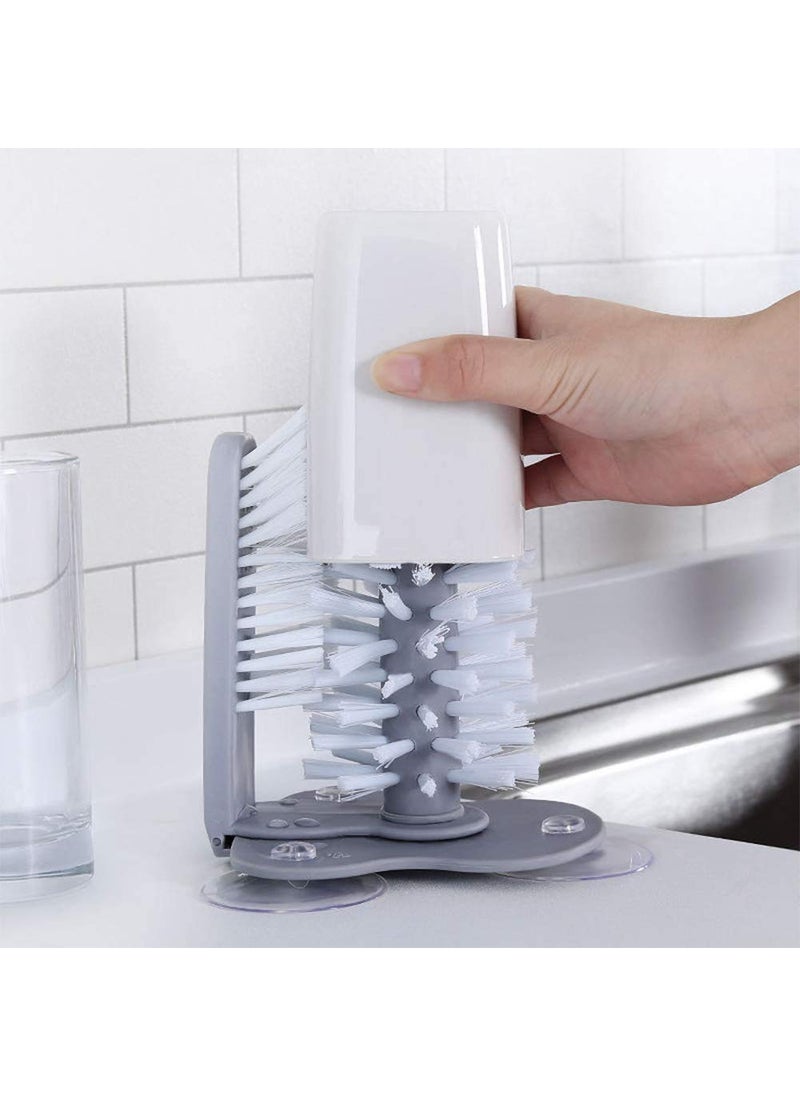 KPS KPS Glass Washer Brush Standing Glass Washer Double Sided Bristle Brush Scrub with Suction Base Self Stand Scrubber Kitchen Bottle Cleaner Multicolor Set of 1  - Image 2