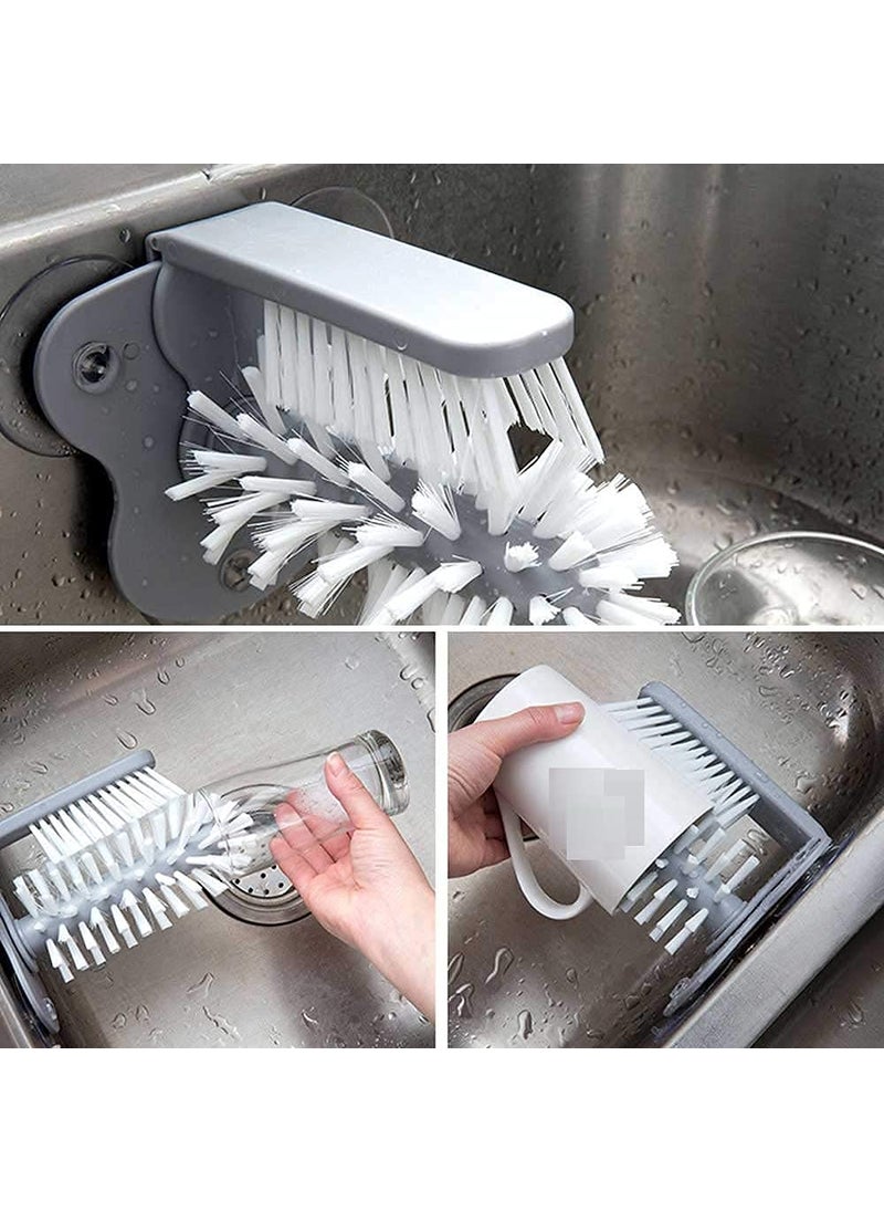 KPS KPS Glass Washer Brush Standing Glass Washer Double Sided Bristle Brush Scrub with Suction Base Self Stand Scrubber Kitchen Bottle Cleaner Multicolor Set of 1  - Image 3