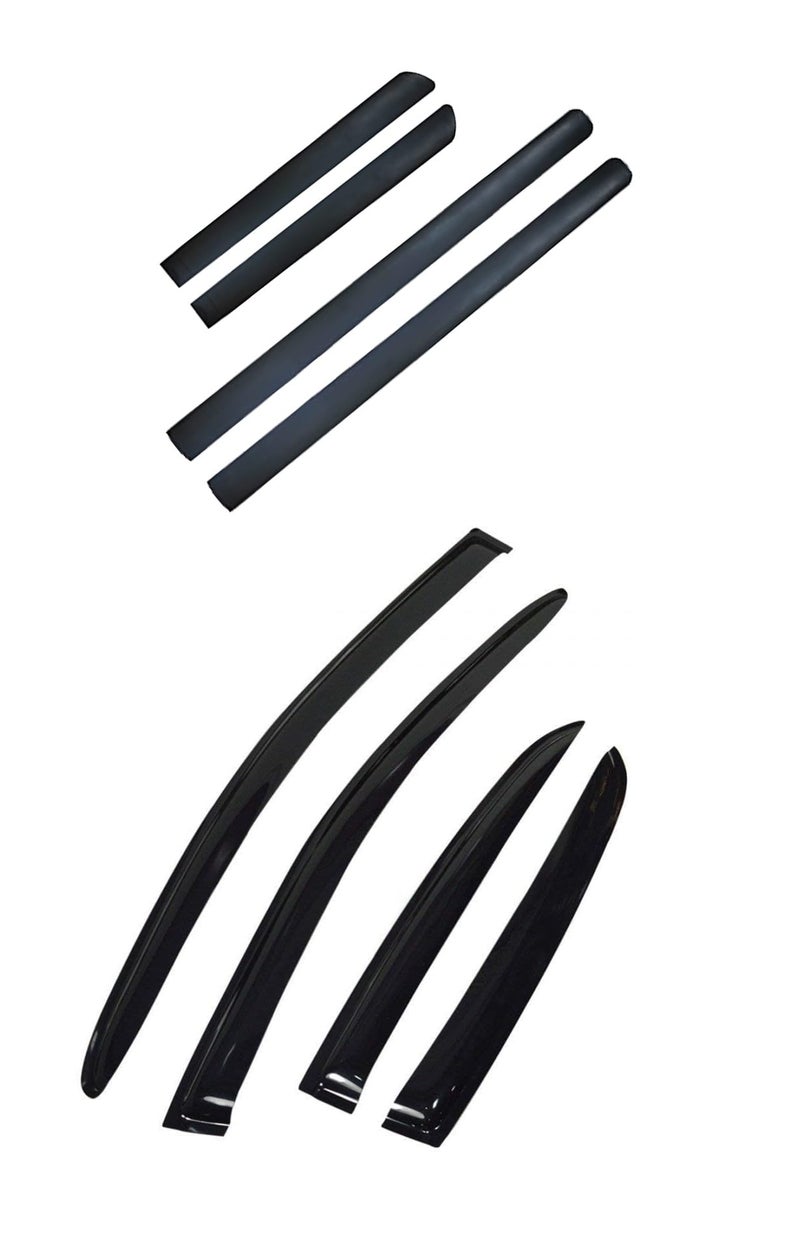 AUTOXYGEN Car Side Door Beading & Rain Wind Unbreakable Door Visor Combo Accessories For San Tro Xing (Black, Set of 8 Pcs) - Image 1