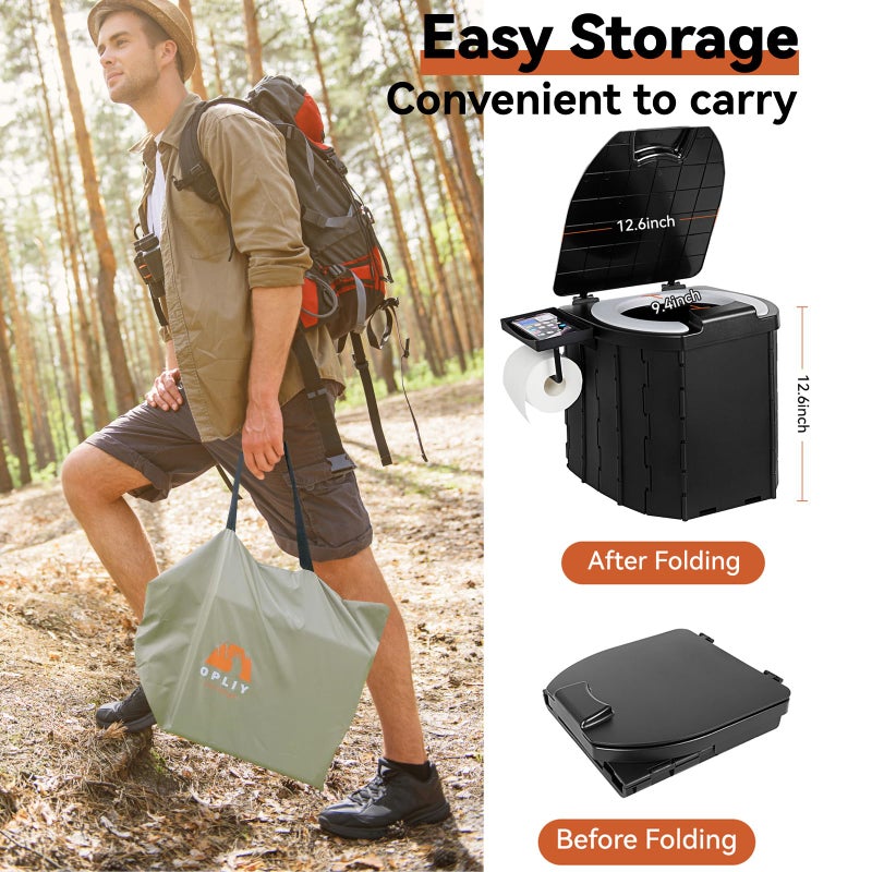 Opliy Portable Camping Toilet Upgraded Soft Camp Toilet Seat with Paper Holder- Travel Potty Perfect for Emergency Preparedness, Backcountry, Car, Boat, Road Trips. (BLACK) - Image 5