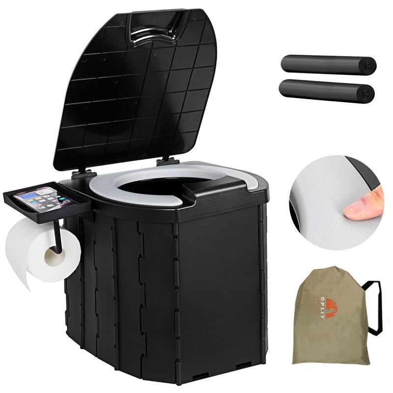 Opliy Portable Camping Toilet Upgraded Soft Camp Toilet Seat with Paper Holder- Travel Potty Perfect for Emergency Preparedness, Backcountry, Car, Boat, Road Trips. (BLACK) - Image 1