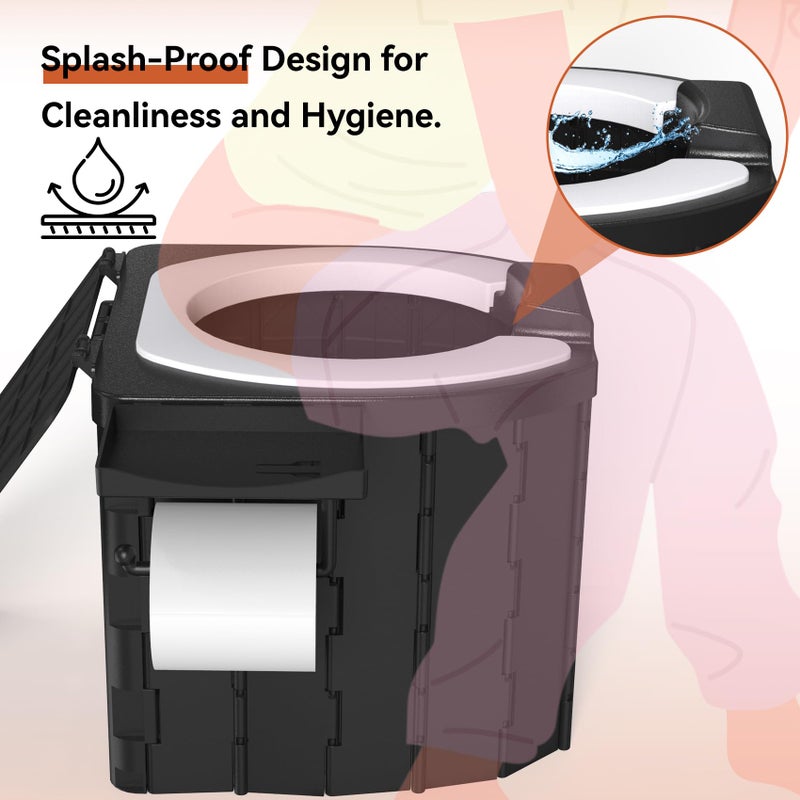 Opliy Portable Camping Toilet Upgraded Soft Camp Toilet Seat with Paper Holder- Travel Potty Perfect for Emergency Preparedness, Backcountry, Car, Boat, Road Trips. (BLACK) - Image 3
