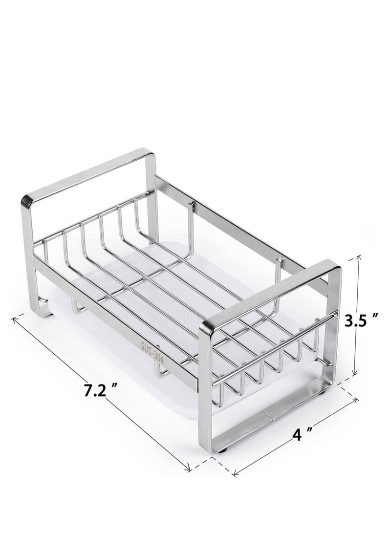 MIXDE Kitchen Sink Sponge Holder, 304 Stainless Steel Kitchen Soap Dispenser Caddy Organizer, Countertop Soap Dish Rack Drainer with Removable Drain Tray, not Including Dispenser and Brush - Image 4