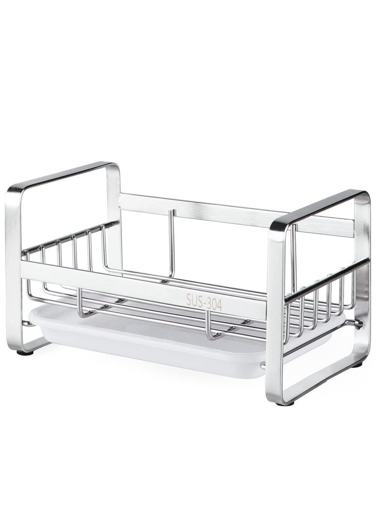 MIXDE Kitchen Sink Sponge Holder, 304 Stainless Steel Kitchen Soap Dispenser Caddy Organizer, Countertop Soap Dish Rack Drainer with Removable Drain Tray, not Including Dispenser and Brush - Image 2