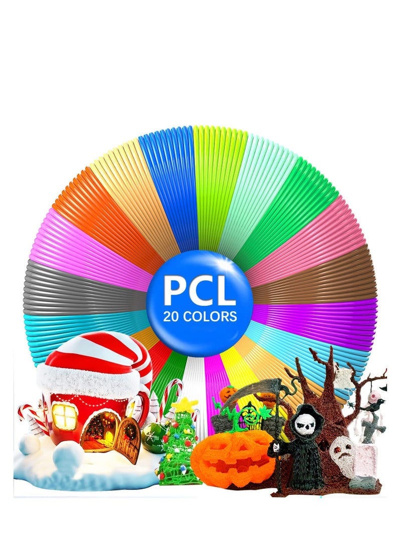 خيوط إعادة تعبئة قلم 3D PCL، 1.75 مم، آمنة وغير سامة، متانة جيدة، لا تنكسر بسهولة، يمكن استخدامها في الصناعة، التصميم ثلاثي الأبعاد، الكتابة على الجدران، 20 لون، إجمالي 5 أمتار - Image 1