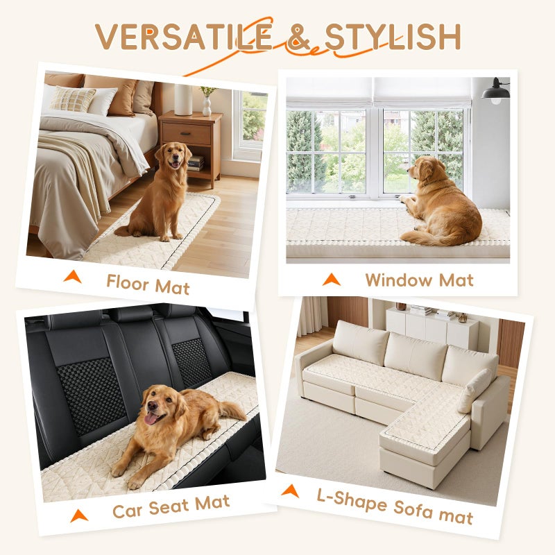 Arfntevss Couch Cover for Dogs Plush Washable Sofa Covers for 3 Cushion Couch Pet Friendly Fuzzy Sofa Slipcovers 3 Seat Anti-Slip Dog Proof Mat Sectional Furniture Protector (Boho White, 27.6" x 71") - Image 5