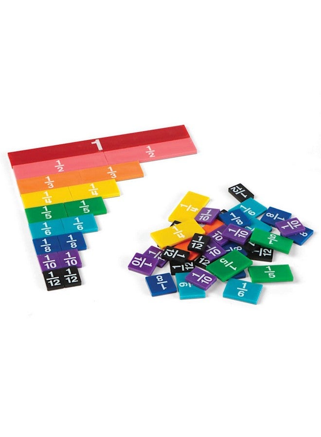 هاند2مايند بلاط كسور قوس قزح بلاستيكي من هاند تو مايند، مواد رياضيات مونتيسوري، أدوات رياضية للكسور، كسور الوحدة، قضبان الكسور، أدوات رياضية للكسور، ألعاب الكسور، لوازم التعليم المنزلي (مجموعة من ٥١ قطعة) - Image 1