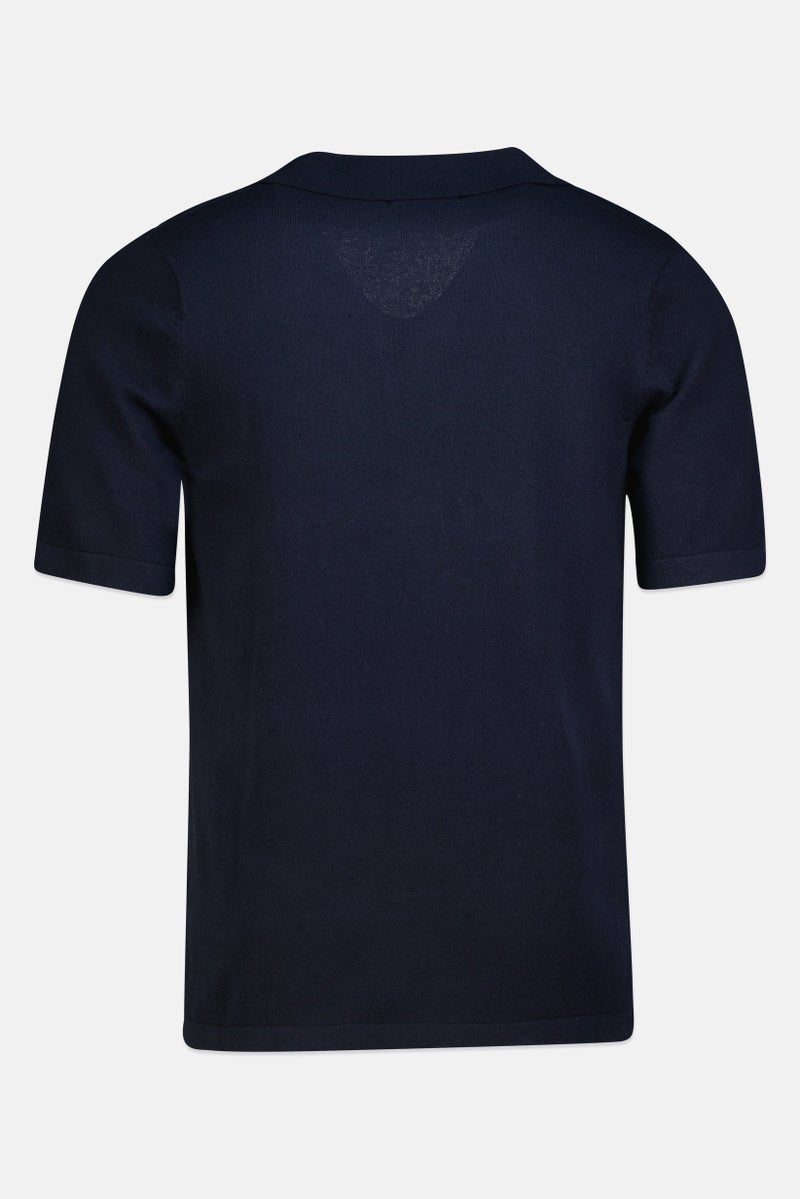 Threadbare Men Regular Fit Knitted Short Sleeve Casual Shirt, Navy - Image 3