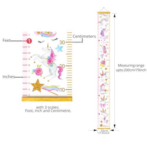 HomeEvolution Kids Growth Chart Height Measuring Chart, Unicorn Canvas Wall Hanging Rulers for Baby Children Girls Bedroom Decor - Image 4