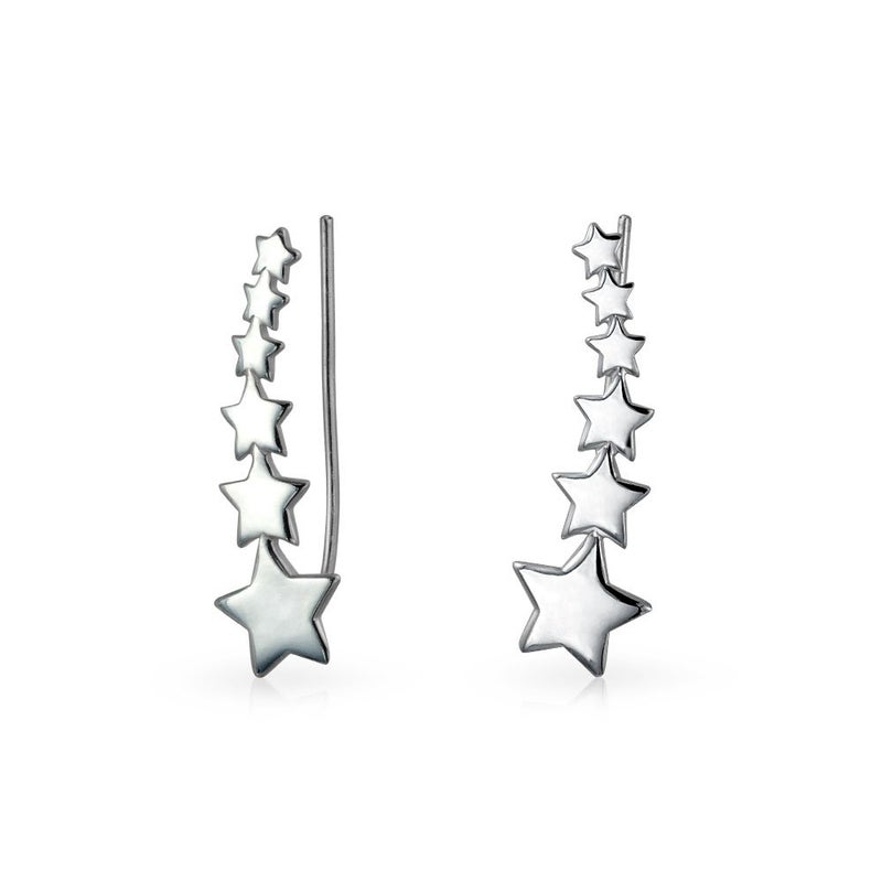 BLING JEWELRY USA Patriotic Celestial Shooting Star Ear Pin Climbers Earrings For Teen Women Wrap Crawlers .925 Sterling Silver - Image 1
