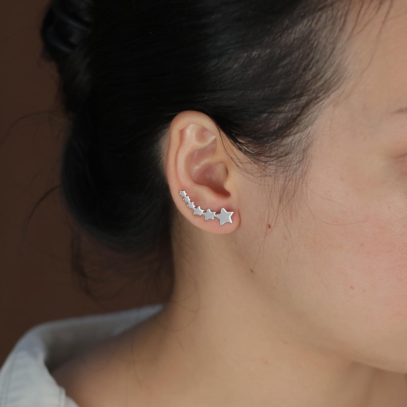 BLING JEWELRY USA Patriotic Celestial Shooting Star Ear Pin Climbers Earrings For Teen Women Wrap Crawlers .925 Sterling Silver - Image 3