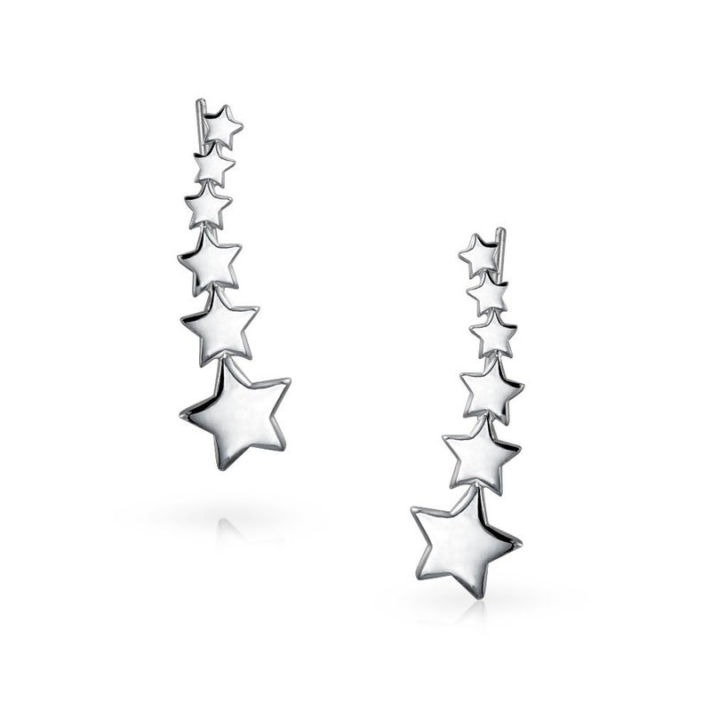 BLING JEWELRY USA Patriotic Celestial Shooting Star Ear Pin Climbers Earrings For Teen Women Wrap Crawlers .925 Sterling Silver - Image 2