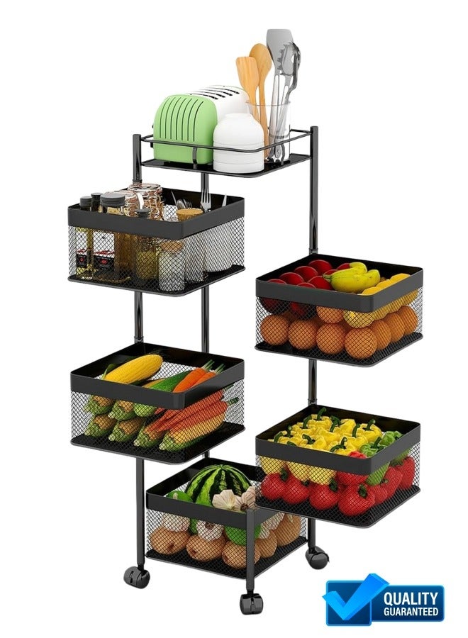 RACK STORE 5-Tier Rotating Storage Rack Rotatable square shape Storage Shelf Vegetable And Fruits Storage Organizer Household Shelf For Kitchen And Living Room Bathroom Space Saving Multi-Purpose Rack - Image 1