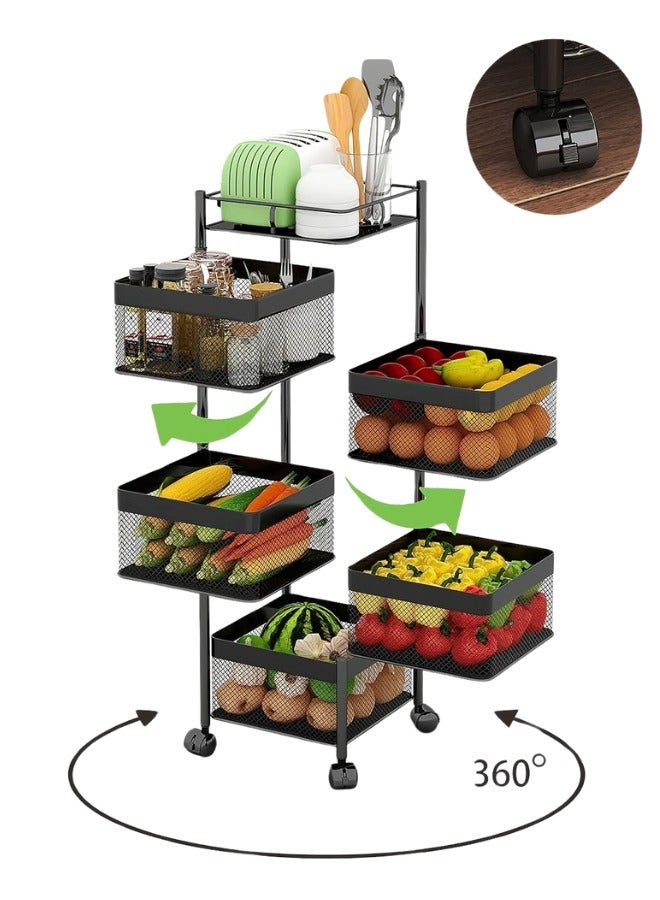 RACK STORE 5-Tier Rotating Storage Rack Rotatable square shape Storage Shelf Vegetable And Fruits Storage Organizer Household Shelf For Kitchen And Living Room Bathroom Space Saving Multi-Purpose Rack - Image 2