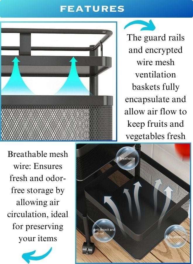 RACK STORE 5-Tier Rotating Storage Rack Rotatable square shape Storage Shelf Vegetable And Fruits Storage Organizer Household Shelf For Kitchen And Living Room Bathroom Space Saving Multi-Purpose Rack - Image 5