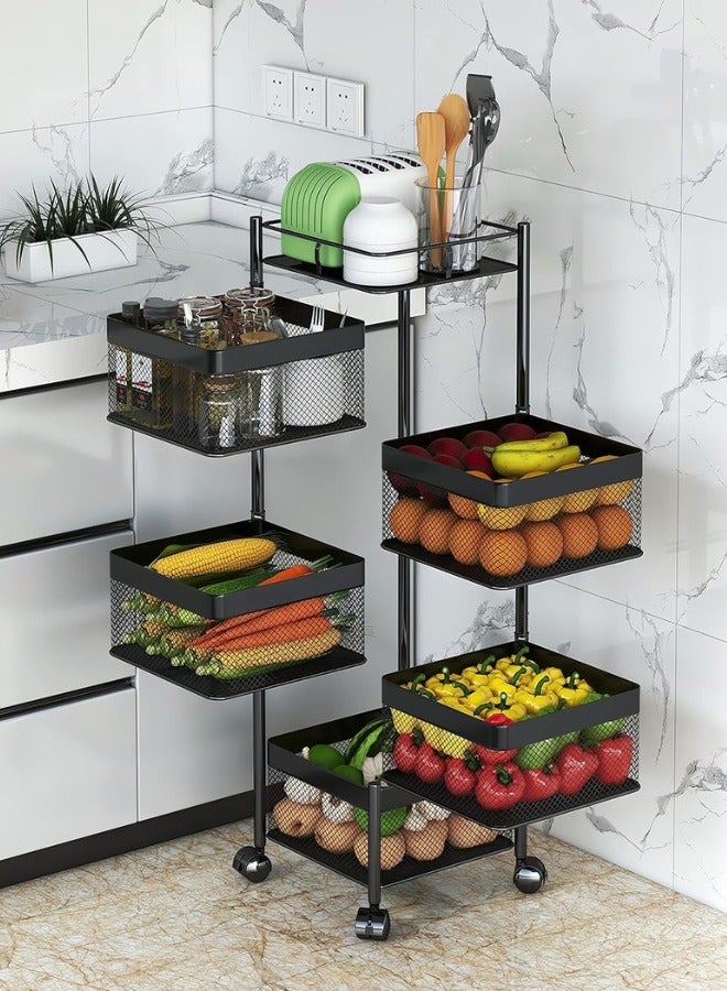 RACK STORE 5-Tier Rotating Storage Rack Rotatable square shape Storage Shelf Vegetable And Fruits Storage Organizer Household Shelf For Kitchen And Living Room Bathroom Space Saving Multi-Purpose Rack - Image 3