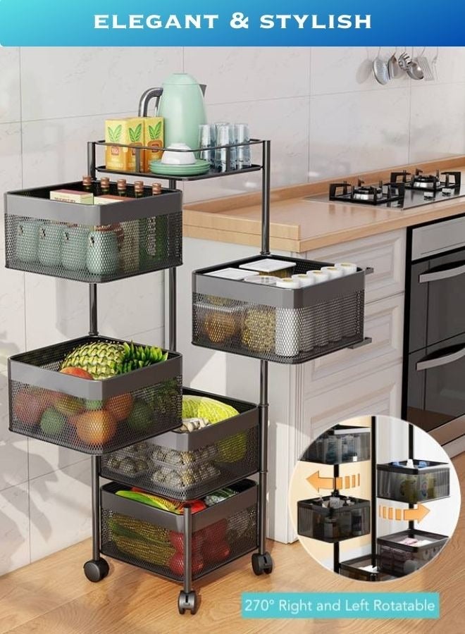 RACK STORE 5-Tier Rotating Storage Rack Rotatable square shape Storage Shelf Vegetable And Fruits Storage Organizer Household Shelf For Kitchen And Living Room Bathroom Space Saving Multi-Purpose Rack - Image 4