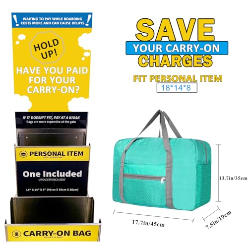 Beurlike For Spirit Airlines Personal Item Bag 18x14x8 Foldable Carry on Bags for Airplanes Travel Duffel Bags for Women and MenMintGreen With Shoulder Strap - Image 3