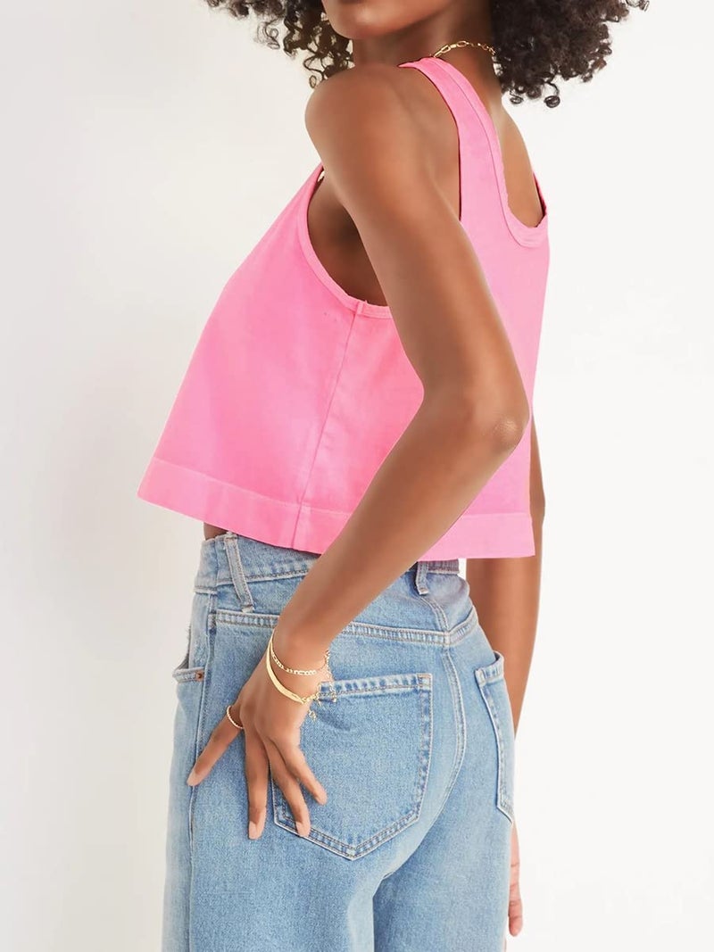Aoysky Womens Cotton Crop Tops Casual Loose Tank Top Sleeveless Basic Cropped Athletic Yoga Workout Shirt Pink - Image 2