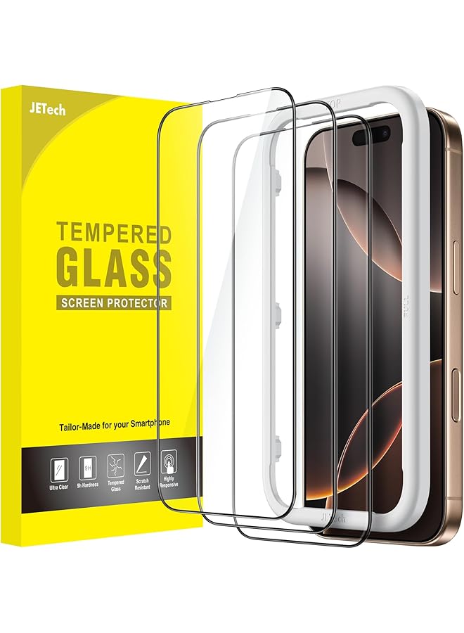 Jetech Full Coverage Screen Protector For Iphone 16 Pro Max 6.9 Inch Black Edge Tempered Glass Film With Easy Installation Tool Case Friendly Hd Clear 3 Pack - Image 1