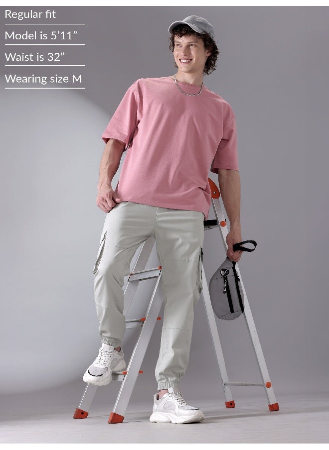 Beyoung - Pale Grey Heavy Gauge Cargo Joggers - Image 1