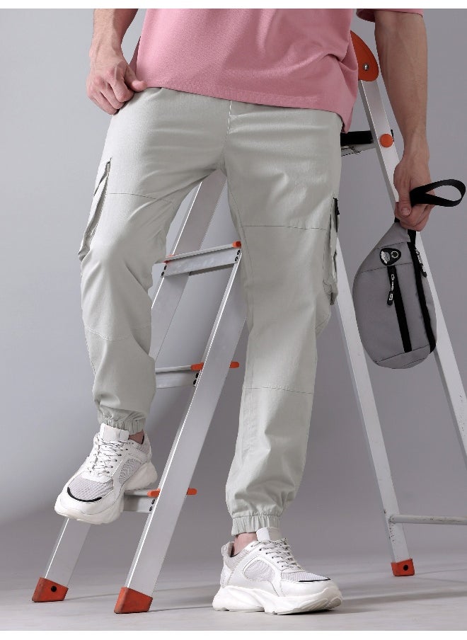 Beyoung - Pale Grey Heavy Gauge Cargo Joggers - Image 1