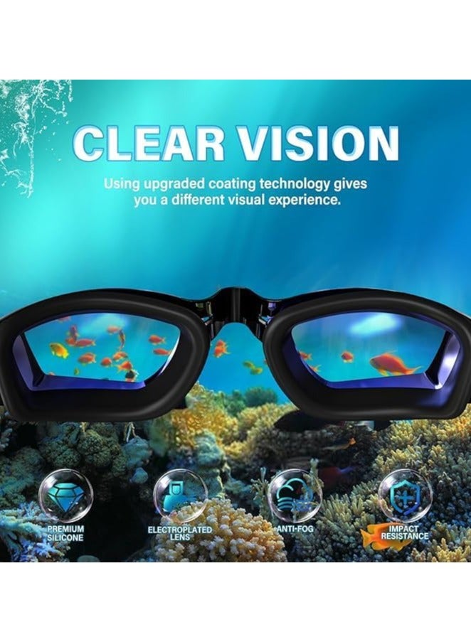 Professional Swimming Kits Swim Cap UV Protection & Anti-fog Swim Goggles Quick-Dry Swim Trunks with Earplugs Nose Clip Protection Case for Adults (Black)