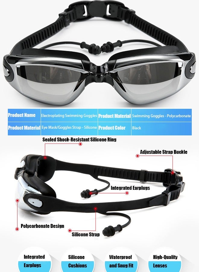 Professional Swimming Kits Swim Cap UV Protection & Anti-fog Swim Goggles Quick-Dry Swim Trunks with Earplugs Nose Clip Protection Case for Adults (Black)