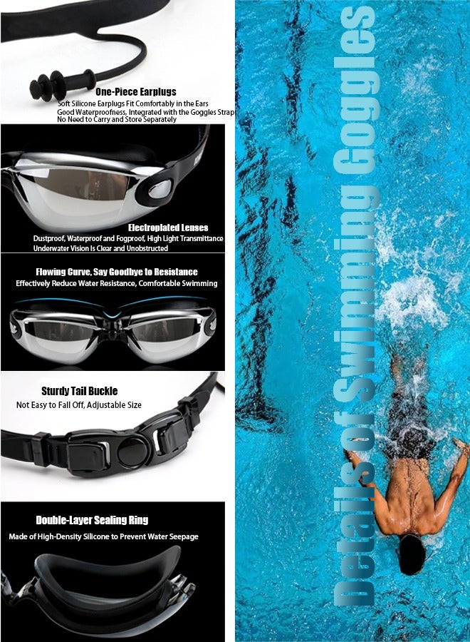 Professional Swimming Kits Swim Cap UV Protection & Anti-fog Swim Goggles Quick-Dry Swim Trunks with Earplugs Nose Clip Protection Case for Adults (Black)